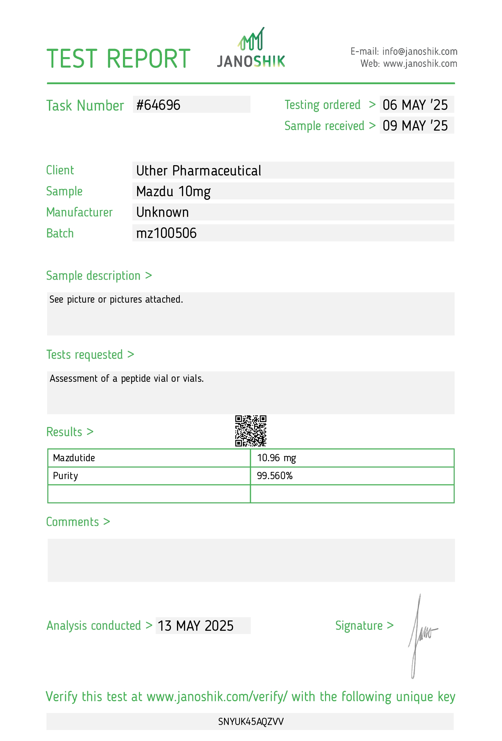 Lab Result for Mazdutide 10MG