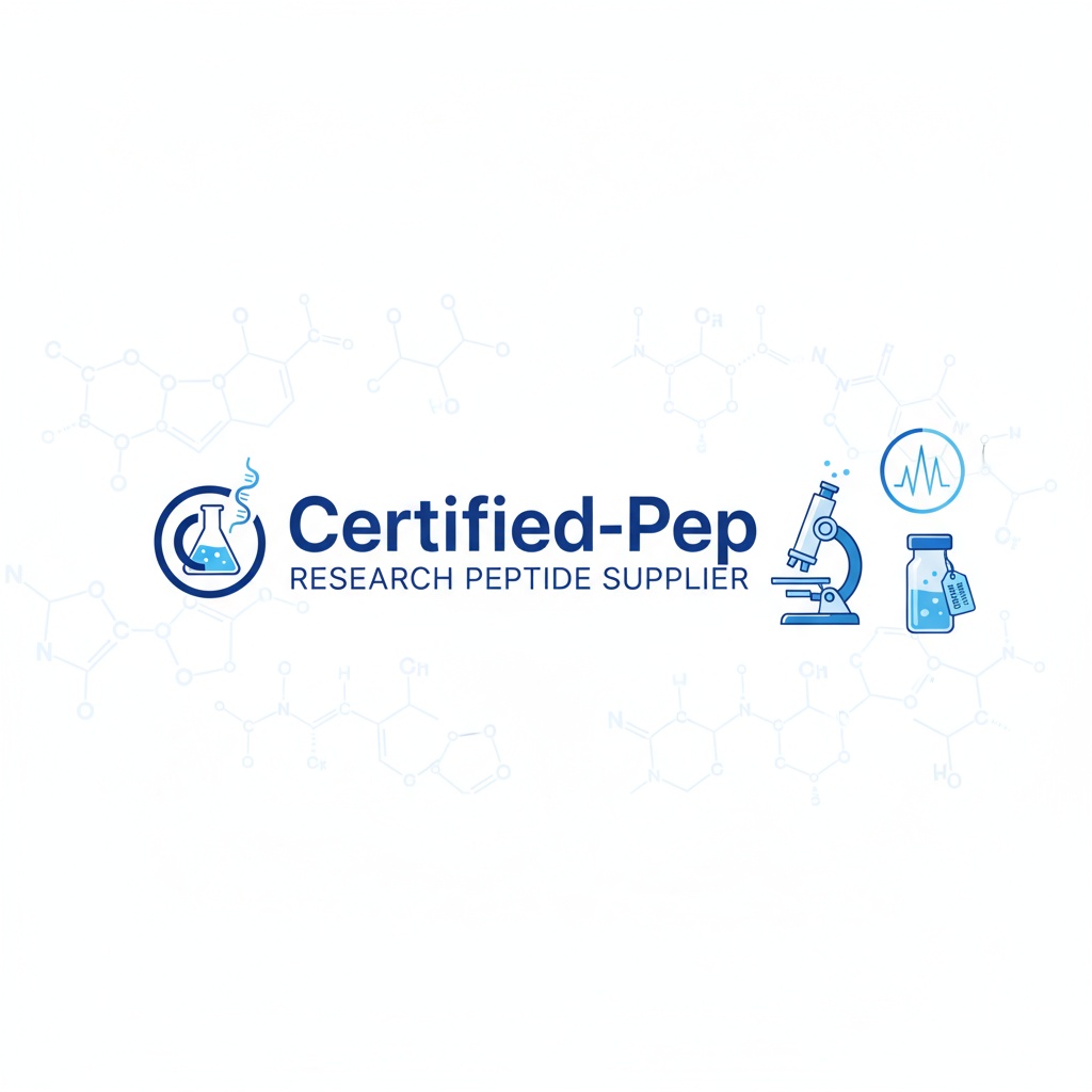 Certified-Pep banner showing molecular structures and lab purity, representing lab-tested research peptides supplier.