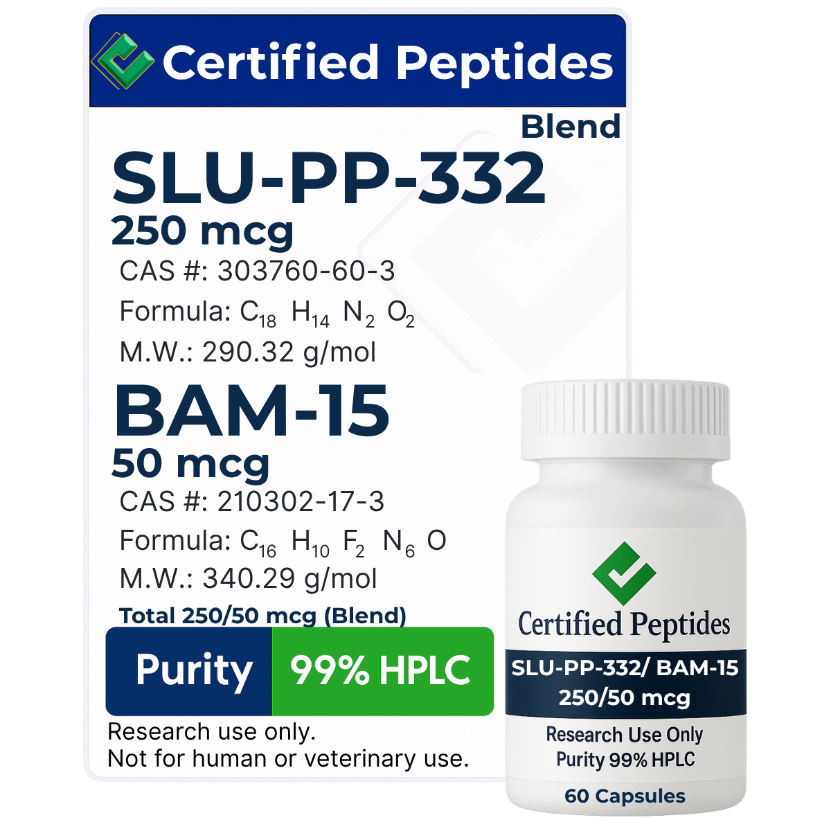 SLU-PP-332 w/ BAM-15 : 250/50 mcg 60 Capsules