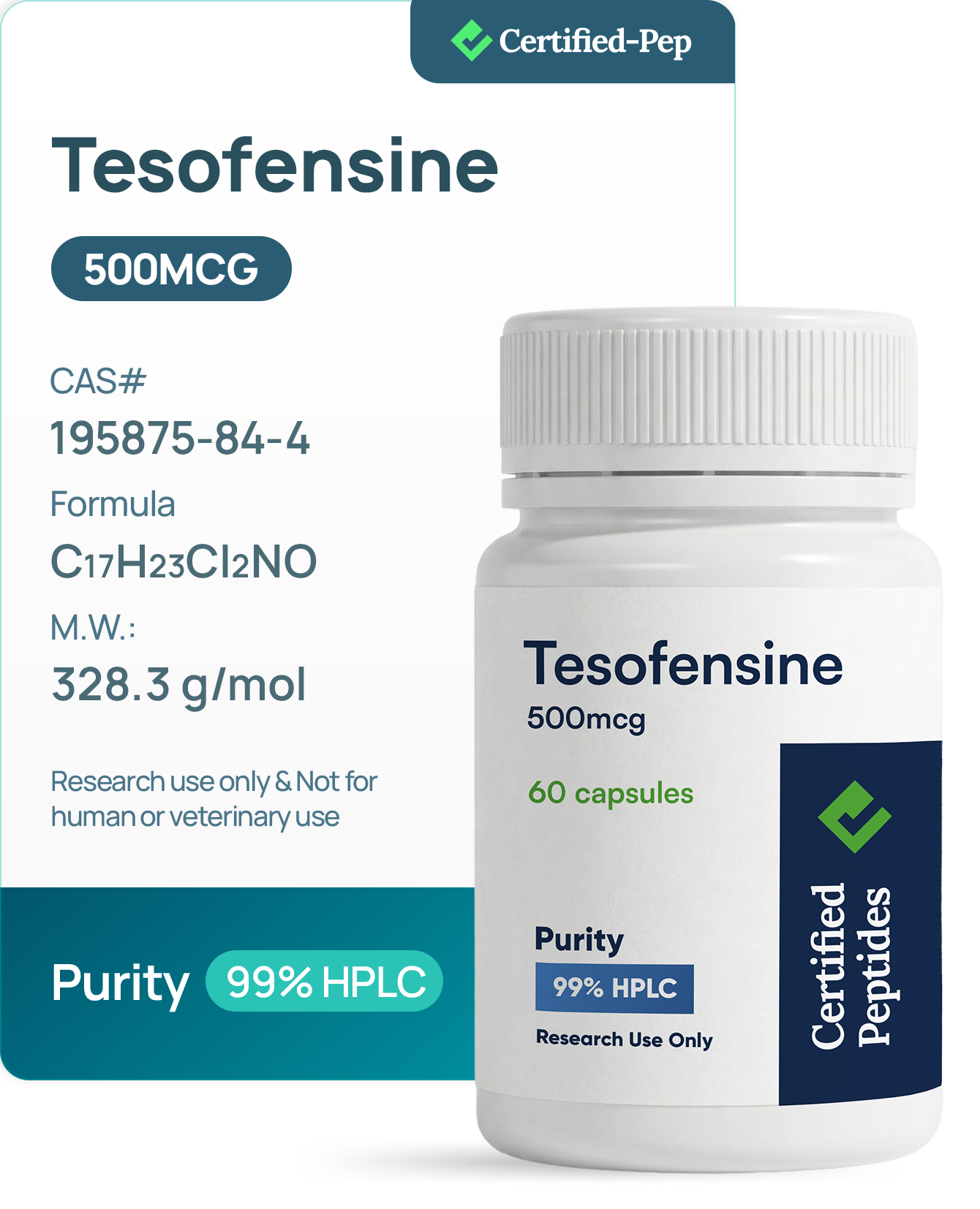 TESOFENSINE 500 MCG 60 CAPSULES — 10-point lab tested research peptide
